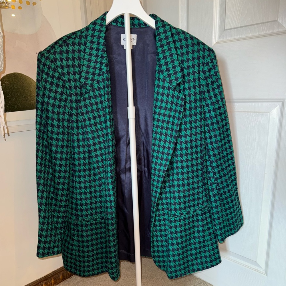 Vintage Koret Green and Black Houndstooth Blazer